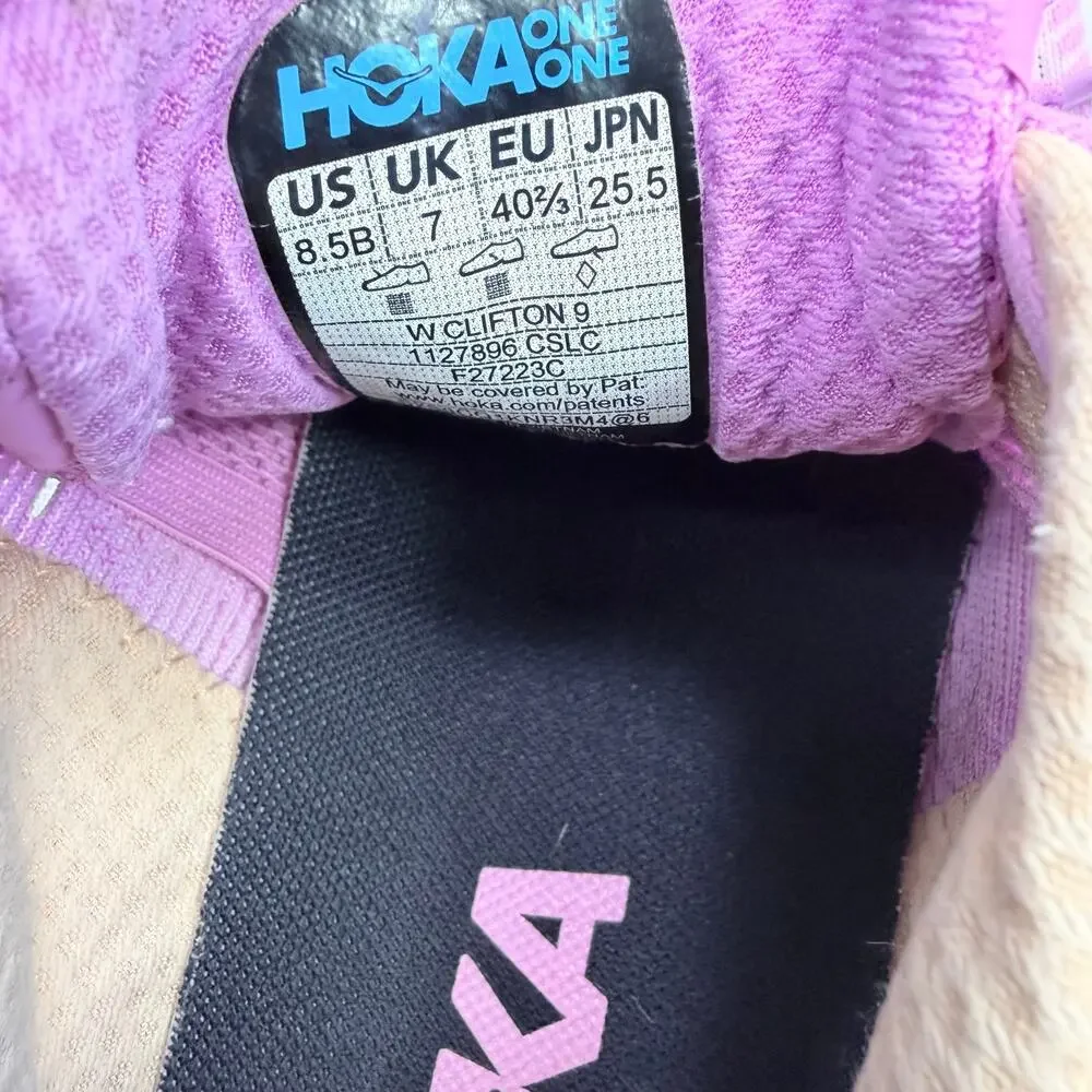 HOKA Clifton 9 Womens Running Shoes Pink Blue Size 8.5 Athletic Sneakers Shoe